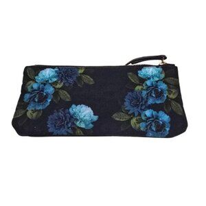 GUC J.Jill Dark Navy Blue Rose Hydrangea Floral Print Fabric Mini Bag Zipped Top